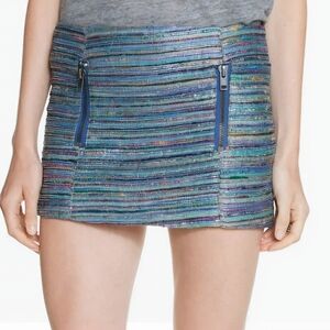 CHASER Blue Multicolor MetallicTweed Skirt, Size Medium